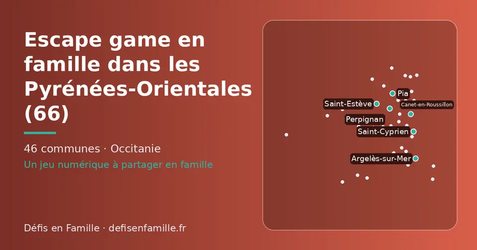 Carte schématique des 46 communes des Pyrénées-Orientales présentées sur ce site