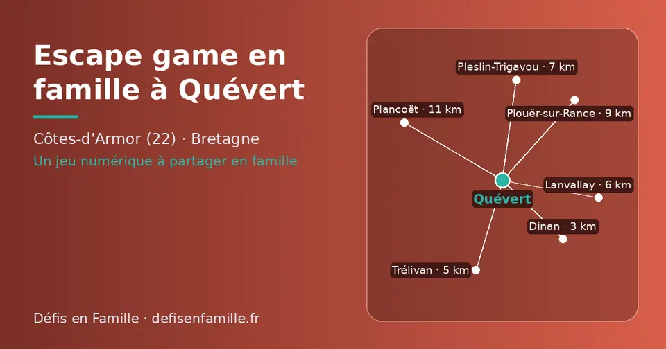 Carte schématique : Quévert et les communes voisines présentées sur ce site (Dinan, Trélivan, Lanvallay, Pleslin-Trigavou, Plouër-sur-Rance, Plancoët)