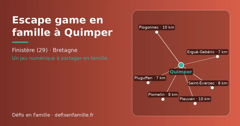 Carte schématique : Quimper et les communes voisines présentées sur ce site (Ergué-Gabéric, Pluguffan, Saint-Évarzec, Plomelin, Plogonnec, Pleuven)