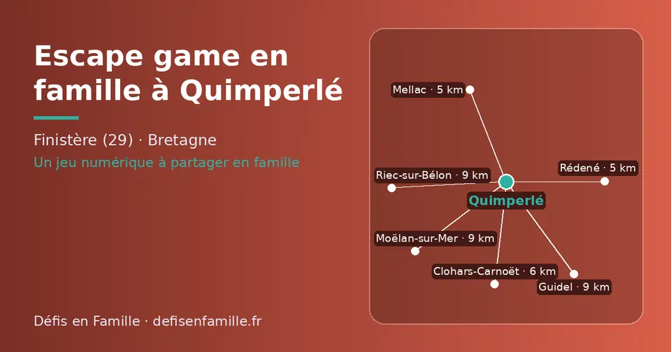 Carte schématique : Quimperlé et les communes voisines présentées sur ce site (Mellac, Rédené, Clohars-Carnoët, Guidel, Moëlan-sur-Mer, Riec-sur-Bélon)