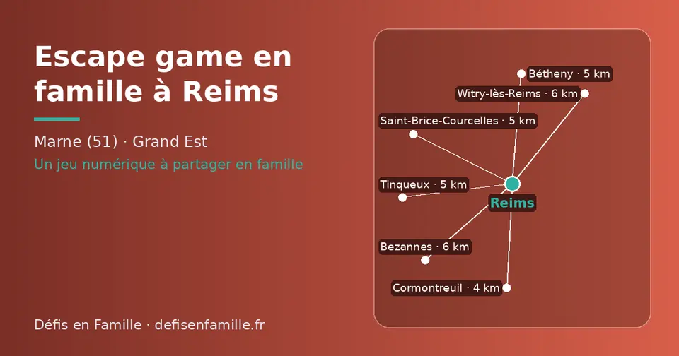 Carte schématique : Reims et les communes voisines présentées sur ce site (Cormontreuil, Tinqueux, Bétheny, Saint-Brice-Courcelles, Bezannes, Witry-lès-Reims)