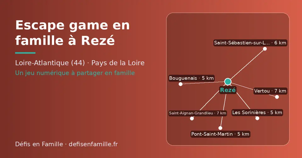 Carte schématique : Rezé et les communes voisines présentées sur ce site (Les Sorinières, Bouguenais, Pont-Saint-Martin, Saint-Sébastien-sur-Loire, Saint-Aignan-Grandlieu, Vertou)