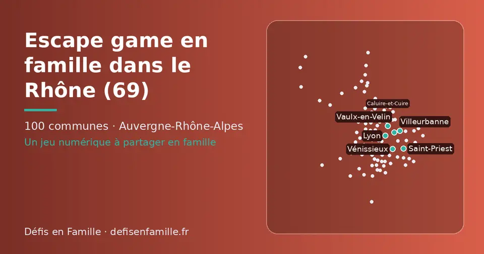 Carte schématique des 100 communes du Rhône présentées sur ce site