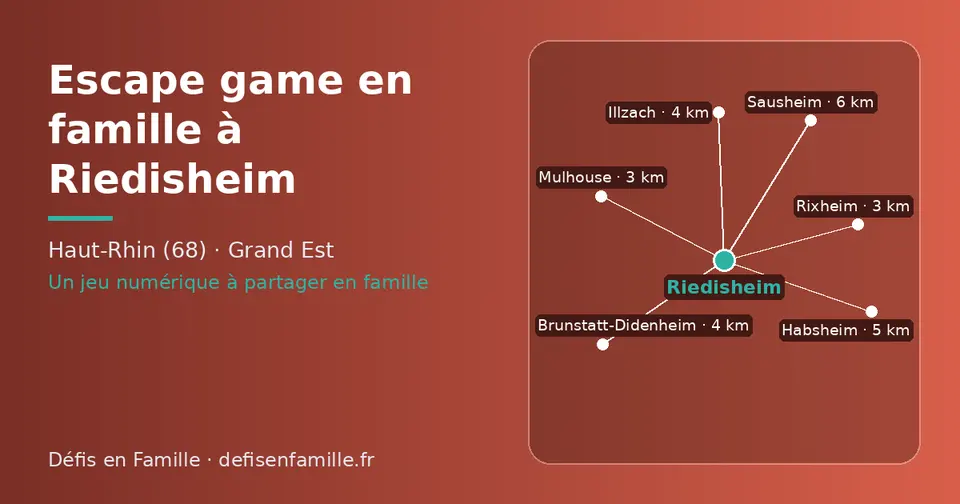Carte schématique : Riedisheim et les communes voisines présentées sur ce site (Mulhouse, Rixheim, Illzach, Brunstatt-Didenheim, Habsheim, Sausheim)