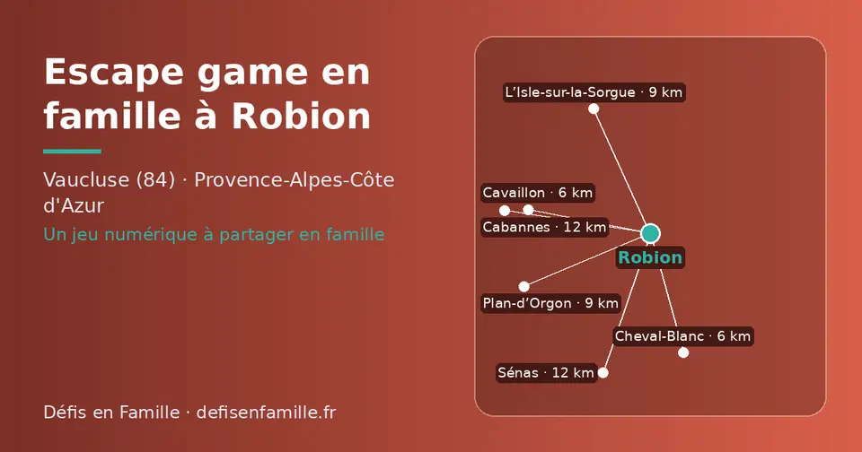 Carte schématique : Robion et les communes voisines présentées sur ce site (Cavaillon, Cheval-Blanc, Plan-d’Orgon, L’Isle-sur-la-Sorgue, Sénas, Cabannes)