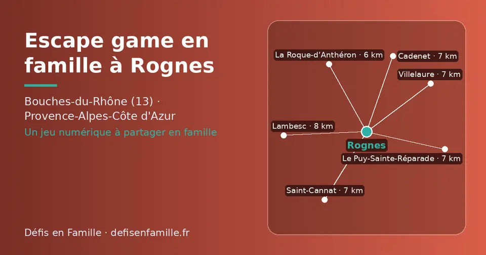 Carte schématique : Rognes et les communes voisines présentées sur ce site (La Roque-d’Anthéron, Saint-Cannat, Le Puy-Sainte-Réparade, Villelaure, Cadenet, Lambesc)