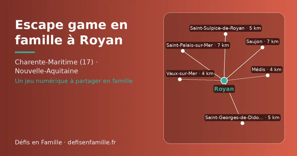 Carte schématique : Royan et les communes voisines présentées sur ce site (Vaux-sur-Mer, Médis, Saint-Sulpice-de-Royan, Saint-Georges-de-Didonne, Saujon, Saint-Palais-sur-Mer)