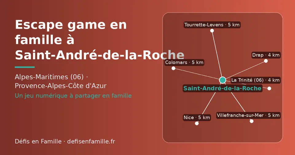 Carte schématique : Saint-André-de-la-Roche et les communes voisines présentées sur ce site (La Trinité (06), Drap, Tourrette-Levens, Villefranche-sur-Mer, Nice, Colomars)