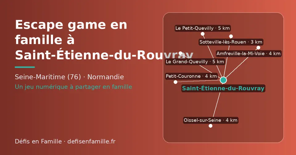 Carte schématique : Saint-Étienne-du-Rouvray et les communes voisines présentées sur ce site (Sotteville-lès-Rouen, Amfreville-la-Mi-Voie, Petit-Couronne, Oissel-sur-Seine, Le Grand-Quevilly, Le Petit-Quevilly)