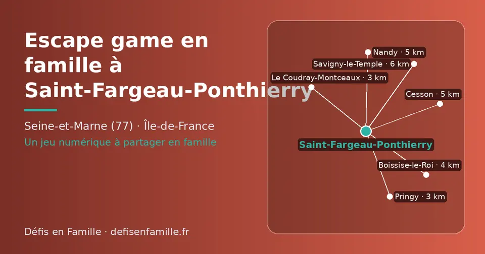 Carte schématique : Saint-Fargeau-Ponthierry et les communes voisines présentées sur ce site (Pringy, Le Coudray-Montceaux, Boissise-le-Roi, Nandy, Cesson, Savigny-le-Temple)