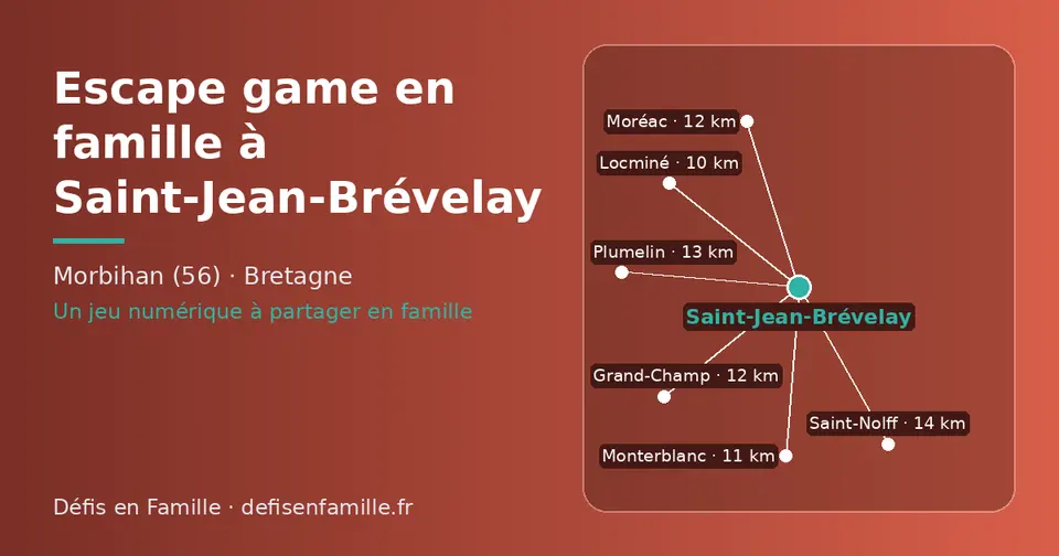 Carte schématique : Saint-Jean-Brévelay et les communes voisines présentées sur ce site (Locminé, Monterblanc, Grand-Champ, Moréac, Plumelin, Saint-Nolff)