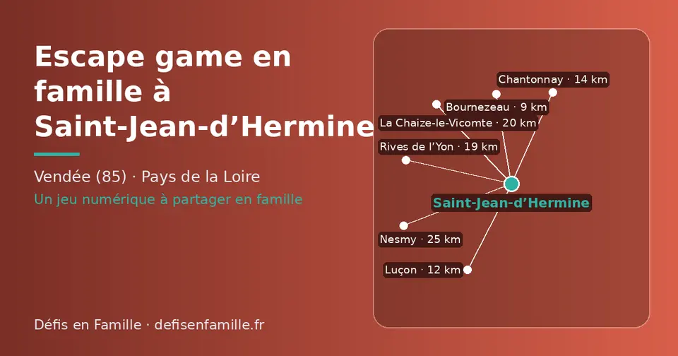 Carte schématique : Saint-Jean-d’Hermine et les communes voisines présentées sur ce site (Bournezeau, Luçon, Chantonnay, Rives de l’Yon, La Chaize-le-Vicomte, Nesmy)