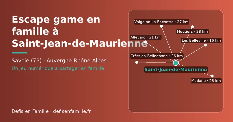 Carte schématique : Saint-Jean-de-Maurienne et les communes voisines présentées sur ce site (Les Belleville, Allevard, Modane, Crêts en Belledonne, Valgelon-La Rochette, Moûtiers)