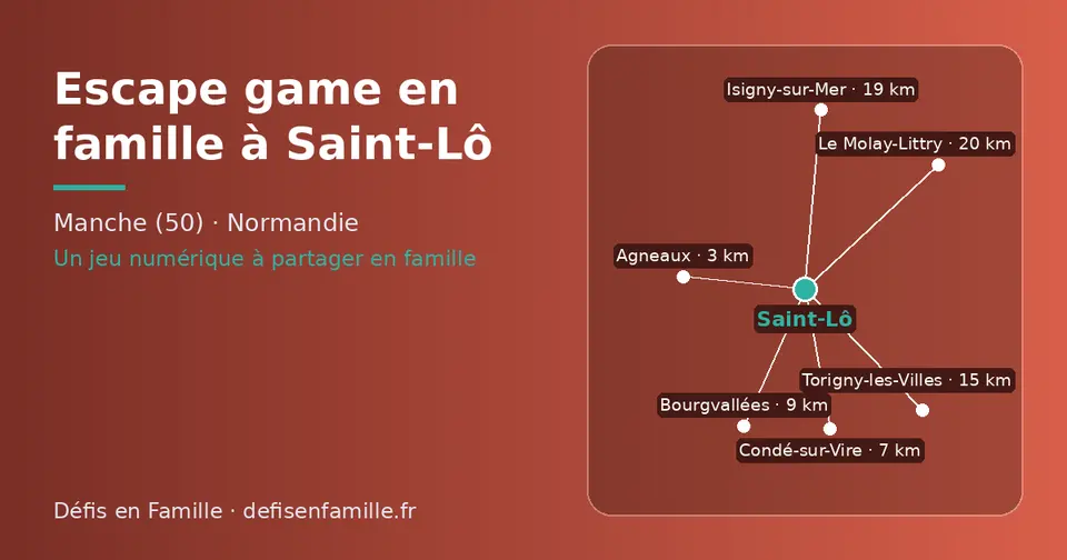 Carte schématique : Saint-Lô et les communes voisines présentées sur ce site (Agneaux, Condé-sur-Vire, Bourgvallées, Torigny-les-Villes, Isigny-sur-Mer, Le Molay-Littry)