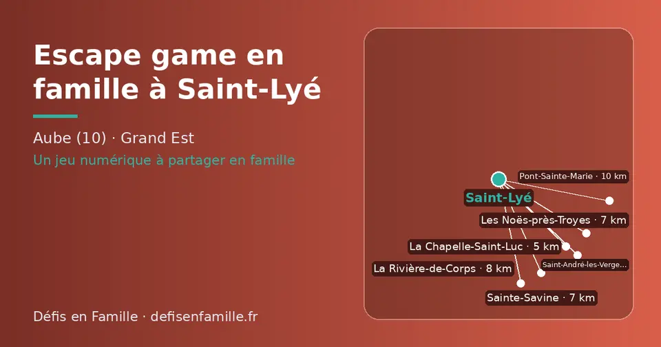 Carte schématique : Saint-Lyé et les communes voisines présentées sur ce site (La Chapelle-Saint-Luc, Sainte-Savine, Les Noës-près-Troyes, La Rivière-de-Corps, Saint-André-les-Vergers, Pont-Sainte-Marie)