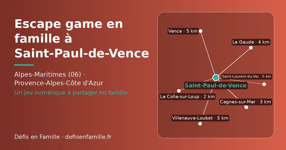 Carte schématique : Saint-Paul-de-Vence et les communes voisines présentées sur ce site (La Colle-sur-Loup, Cagnes-sur-Mer, La Gaude, Saint-Laurent-du-Var, Vence, Villeneuve-Loubet)