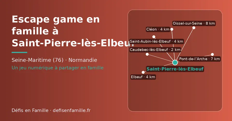Carte schématique : Saint-Pierre-lès-Elbeuf et les communes voisines présentées sur ce site (Caudebec-lès-Elbeuf, Saint-Aubin-lès-Elbeuf, Elbeuf, Cléon, Pont-de-l’Arche, Oissel-sur-Seine)
