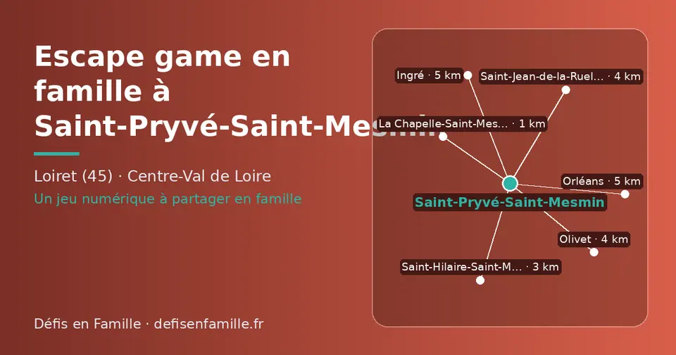 Carte schématique : Saint-Pryvé-Saint-Mesmin et les communes voisines présentées sur ce site (La Chapelle-Saint-Mesmin, Saint-Hilaire-Saint-Mesmin, Saint-Jean-de-la-Ruelle, Olivet, Orléans, Ingré)