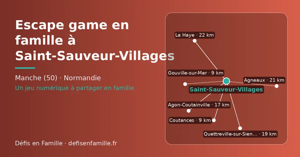 Carte schématique : Saint-Sauveur-Villages et les communes voisines présentées sur ce site (Coutances, Gouville-sur-Mer, Agon-Coutainville, Quettreville-sur-Sienne, Agneaux, La Haye)