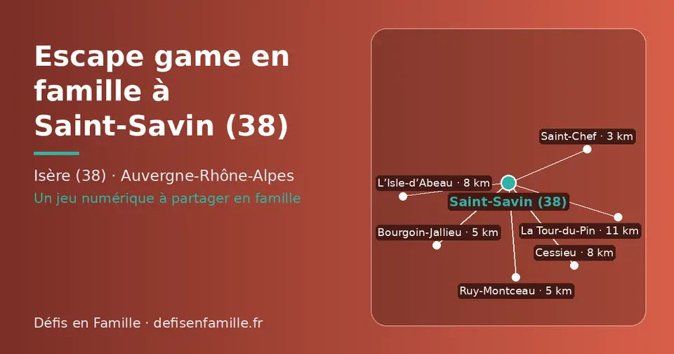 Carte schématique : Saint-Savin (38) et les communes voisines présentées sur ce site (Saint-Chef, Bourgoin-Jallieu, Ruy-Montceau, Cessieu, L’Isle-d’Abeau, La Tour-du-Pin)