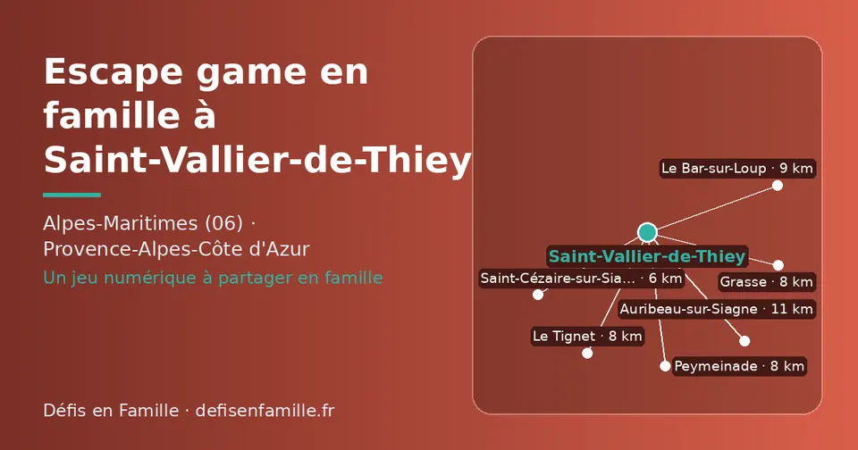 Carte schématique : Saint-Vallier-de-Thiey et les communes voisines présentées sur ce site (Saint-Cézaire-sur-Siagne, Peymeinade, Le Tignet, Grasse, Le Bar-sur-Loup, Auribeau-sur-Siagne)