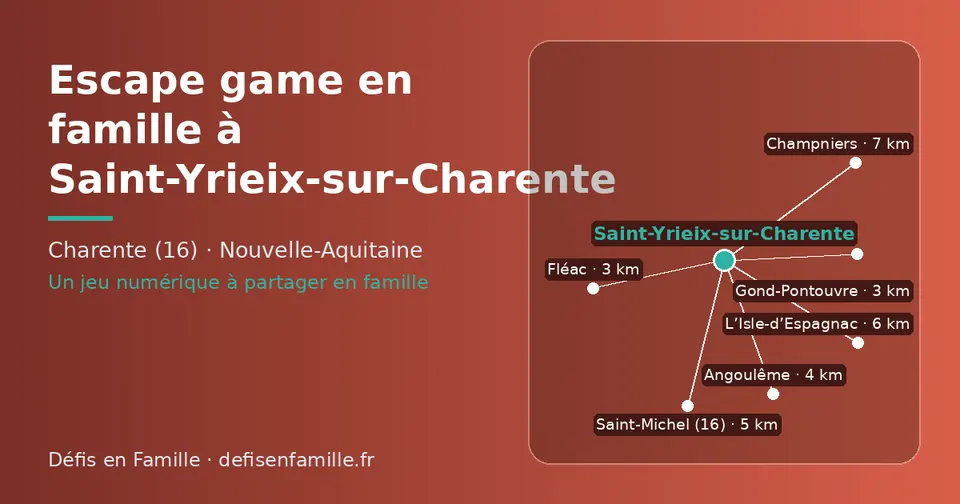 Carte schématique : Saint-Yrieix-sur-Charente et les communes voisines présentées sur ce site (Gond-Pontouvre, Fléac, Angoulême, Saint-Michel (16), L’Isle-d’Espagnac, Champniers)