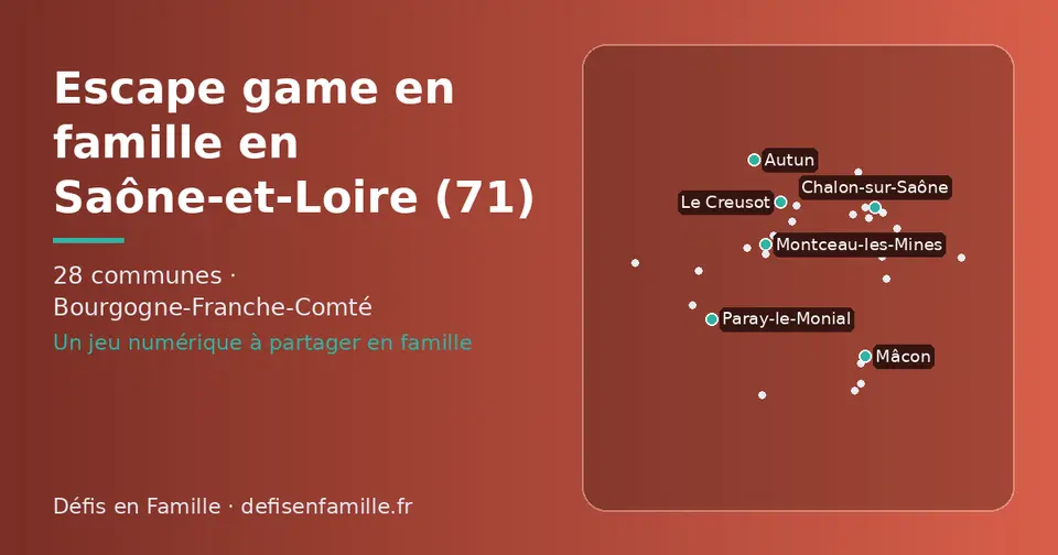 Carte schématique des 28 communes de la Saône-et-Loire présentées sur ce site