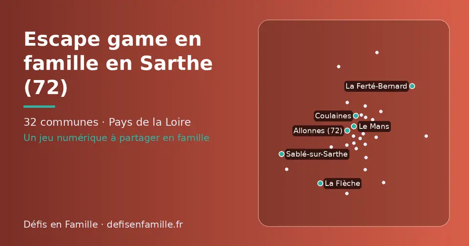 Carte schématique des 32 communes de la Sarthe présentées sur ce site