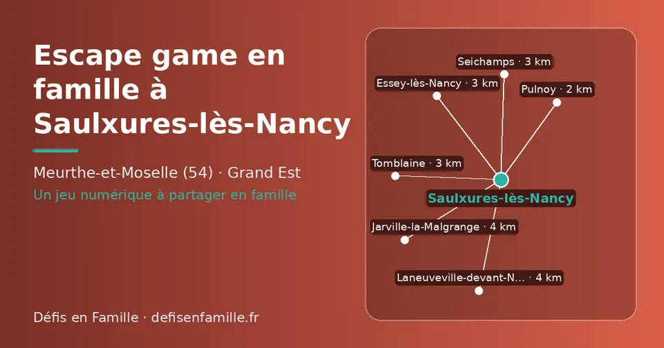 Carte schématique : Saulxures-lès-Nancy et les communes voisines présentées sur ce site (Pulnoy, Tomblaine, Essey-lès-Nancy, Seichamps, Laneuveville-devant-Nancy, Jarville-la-Malgrange)