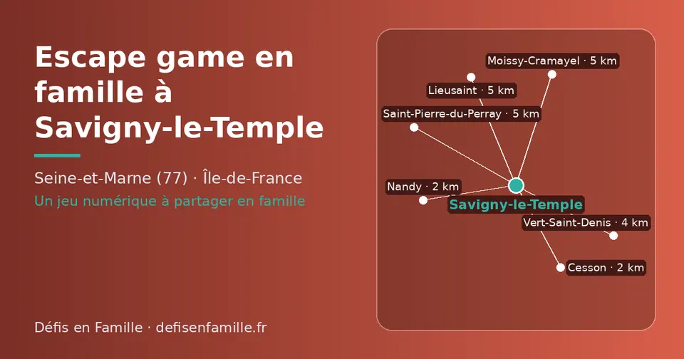 Carte schématique : Savigny-le-Temple et les communes voisines présentées sur ce site (Cesson, Nandy, Vert-Saint-Denis, Moissy-Cramayel, Saint-Pierre-du-Perray, Lieusaint)