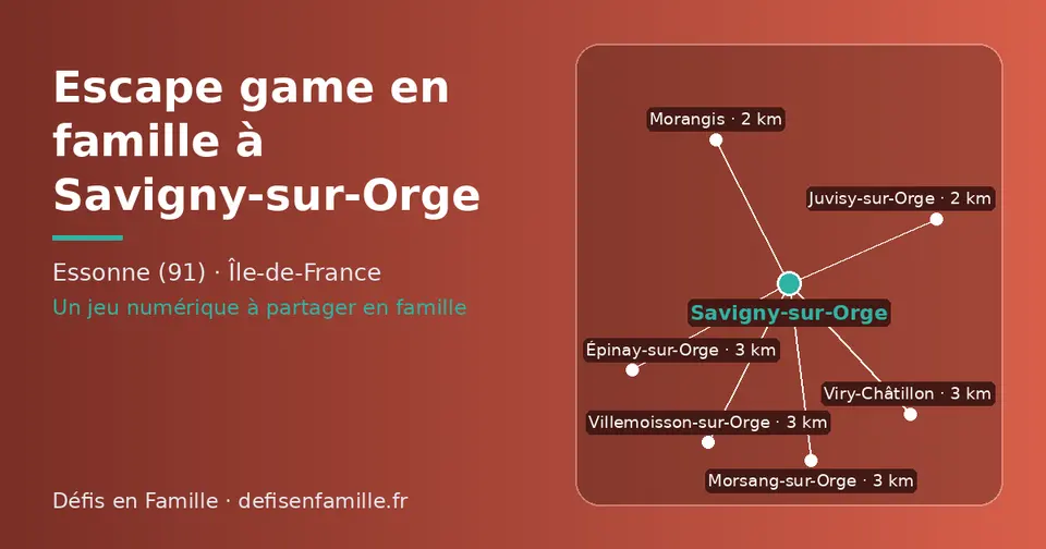 Carte schématique : Savigny-sur-Orge et les communes voisines présentées sur ce site (Juvisy-sur-Orge, Morangis, Épinay-sur-Orge, Viry-Châtillon, Villemoisson-sur-Orge, Morsang-sur-Orge)