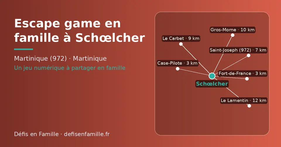 Carte schématique : Schœlcher et les communes voisines présentées sur ce site (Case-Pilote, Fort-de-France, Saint-Joseph (972), Le Carbet, Gros-Morne, Le Lamentin)