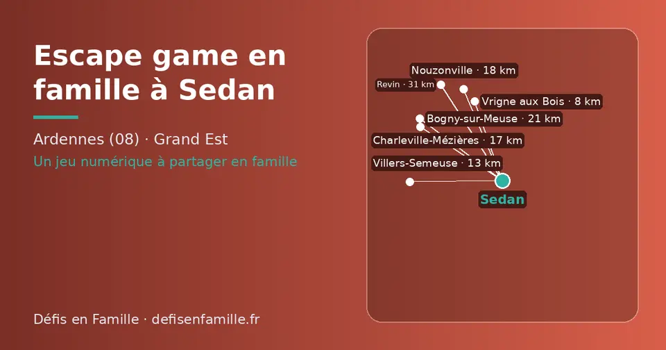 Carte schématique : Sedan et les communes voisines présentées sur ce site (Vrigne aux Bois, Villers-Semeuse, Charleville-Mézières, Nouzonville, Bogny-sur-Meuse, Revin)