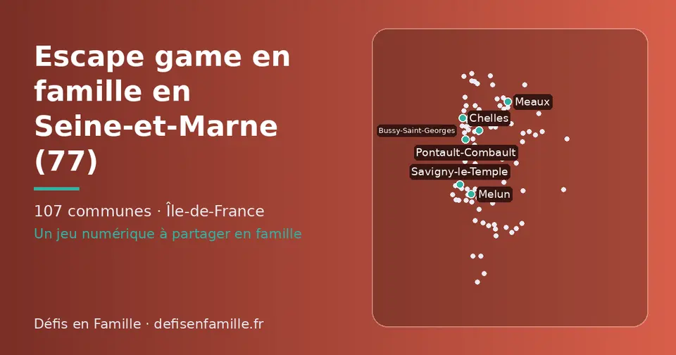 Carte schématique des 107 communes de la Seine-et-Marne présentées sur ce site