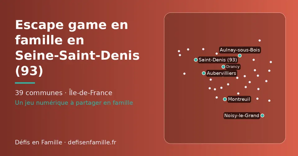 Carte schématique des 39 communes de la Seine-Saint-Denis présentées sur ce site