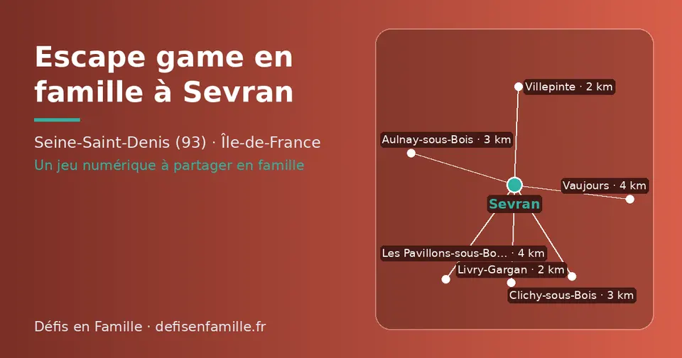 Carte schématique : Sevran et les communes voisines présentées sur ce site (Villepinte, Livry-Gargan, Aulnay-sous-Bois, Clichy-sous-Bois, Vaujours, Les Pavillons-sous-Bois)