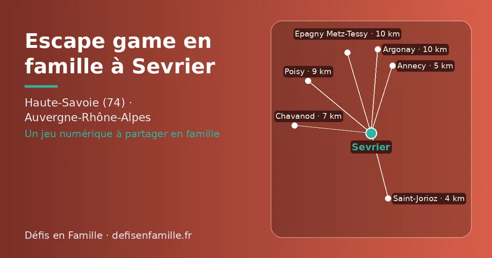 Carte schématique : Sevrier et les communes voisines présentées sur ce site (Saint-Jorioz, Annecy, Chavanod, Poisy, Argonay, Epagny Metz-Tessy)