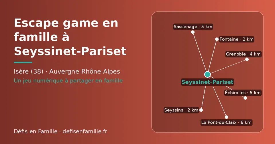 Carte schématique : Seyssinet-Pariset et les communes voisines présentées sur ce site (Seyssins, Fontaine, Grenoble, Échirolles, Sassenage, Le Pont-de-Claix)