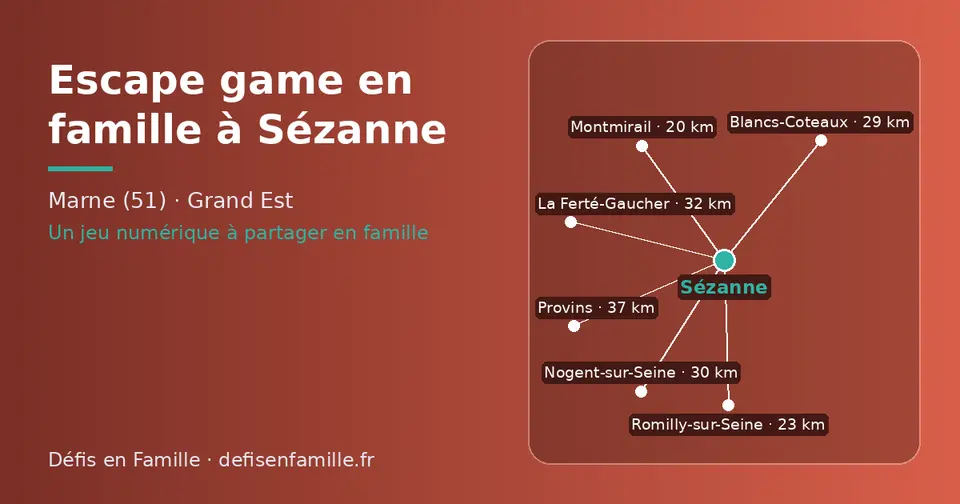 Carte schématique : Sézanne et les communes voisines présentées sur ce site (Montmirail, Romilly-sur-Seine, Blancs-Coteaux, Nogent-sur-Seine, La Ferté-Gaucher, Provins)