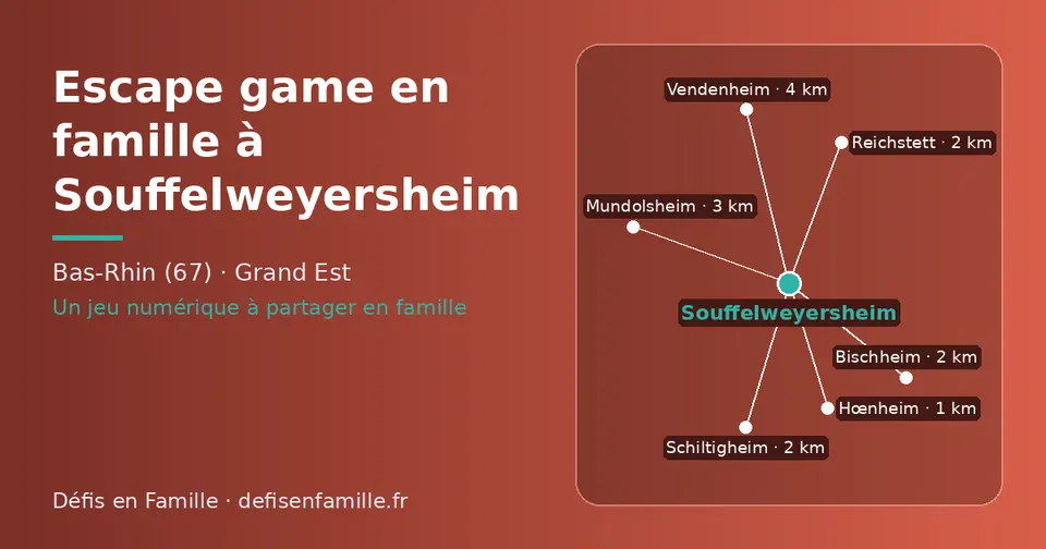 Carte schématique : Souffelweyersheim et les communes voisines présentées sur ce site (Hœnheim, Bischheim, Reichstett, Schiltigheim, Mundolsheim, Vendenheim)