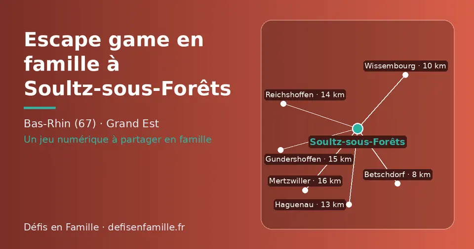 Carte schématique : Soultz-sous-Forêts et les communes voisines présentées sur ce site (Betschdorf, Wissembourg, Haguenau, Reichshoffen, Gundershoffen, Mertzwiller)