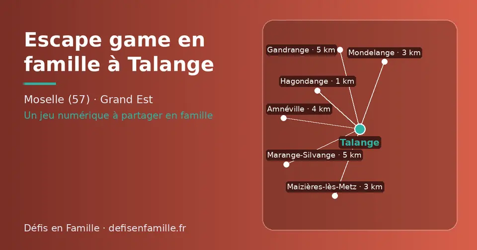 Carte schématique : Talange et les communes voisines présentées sur ce site (Hagondange, Maizières-lès-Metz, Mondelange, Amnéville, Gandrange, Marange-Silvange)