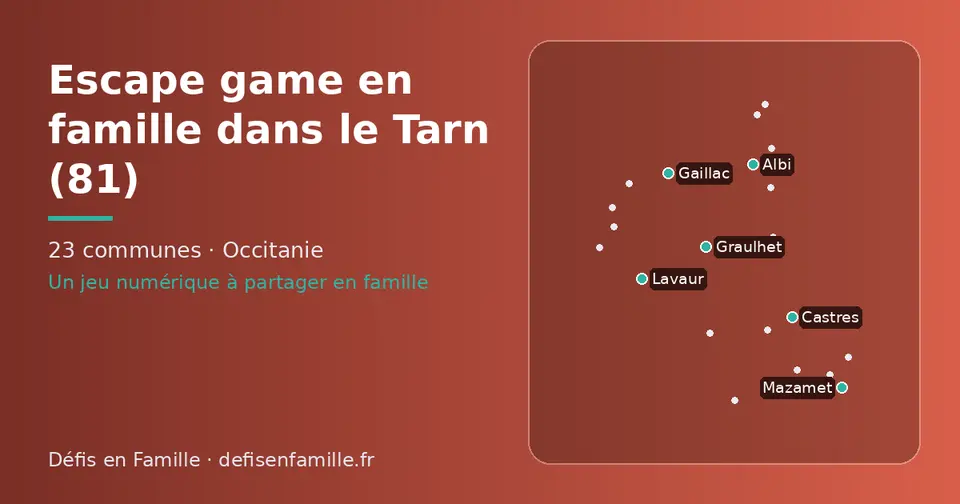 Carte schématique des 23 communes du Tarn présentées sur ce site