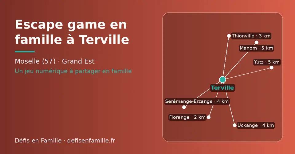 Carte schématique : Terville et les communes voisines présentées sur ce site (Florange, Thionville, Serémange-Erzange, Uckange, Manom, Yutz)