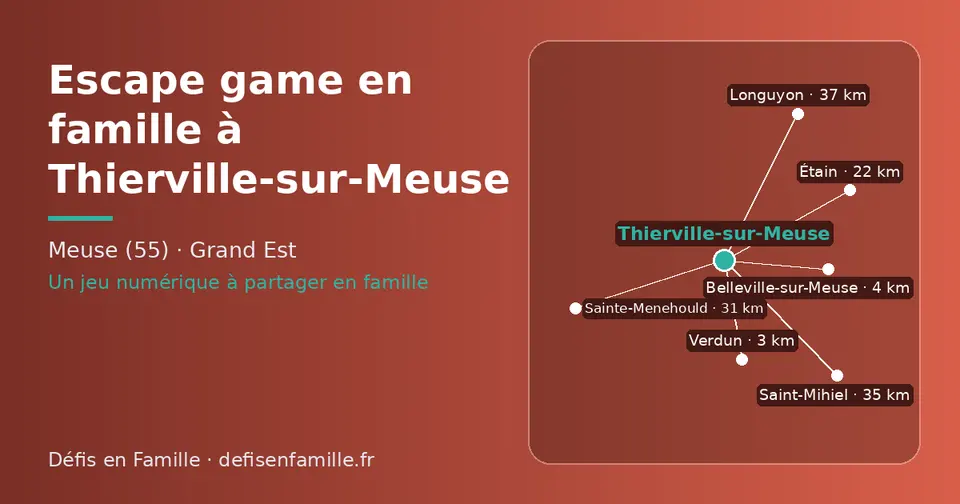Carte schématique : Thierville-sur-Meuse et les communes voisines présentées sur ce site (Verdun, Belleville-sur-Meuse, Étain, Sainte-Menehould, Saint-Mihiel, Longuyon)