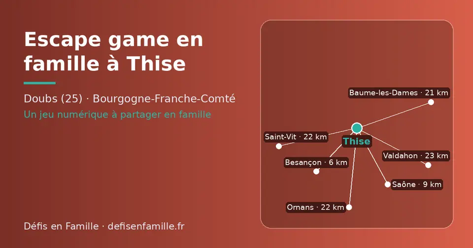 Carte schématique : Thise et les communes voisines présentées sur ce site (Besançon, Saône, Baume-les-Dames, Ornans, Saint-Vit, Valdahon)