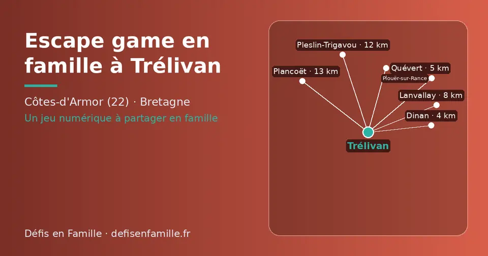 Carte schématique : Trélivan et les communes voisines présentées sur ce site (Dinan, Quévert, Lanvallay, Pleslin-Trigavou, Plouër-sur-Rance, Plancoët)
