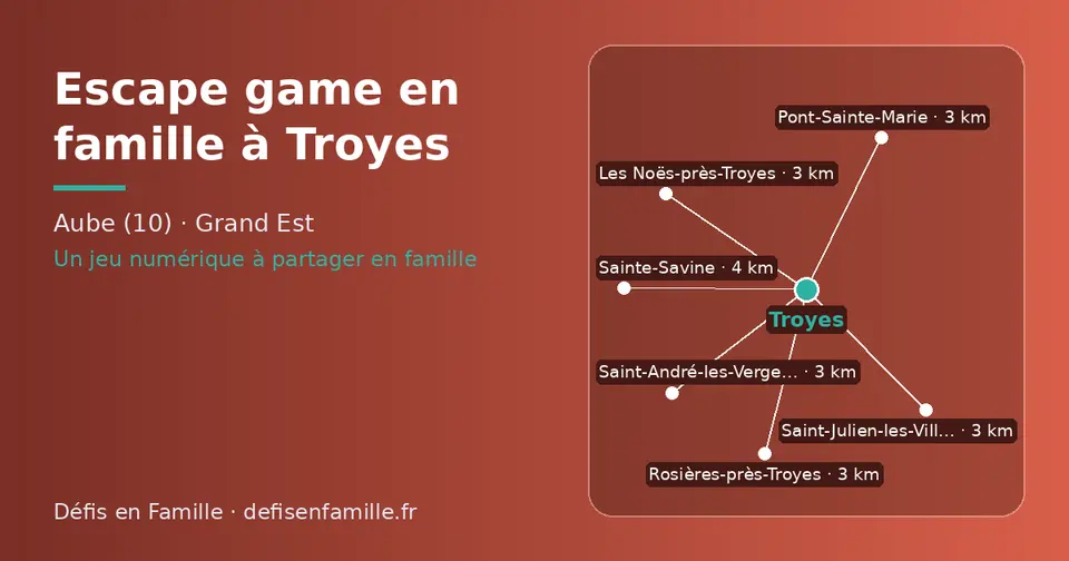 Carte schématique : Troyes et les communes voisines présentées sur ce site (Saint-André-les-Vergers, Saint-Julien-les-Villas, Les Noës-près-Troyes, Rosières-près-Troyes, Pont-Sainte-Marie, Sainte-Savine)
