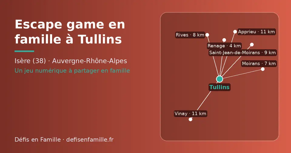Carte schématique : Tullins et les communes voisines présentées sur ce site (Renage, Moirans, Rives, Saint-Jean-de-Moirans, Vinay, Apprieu)