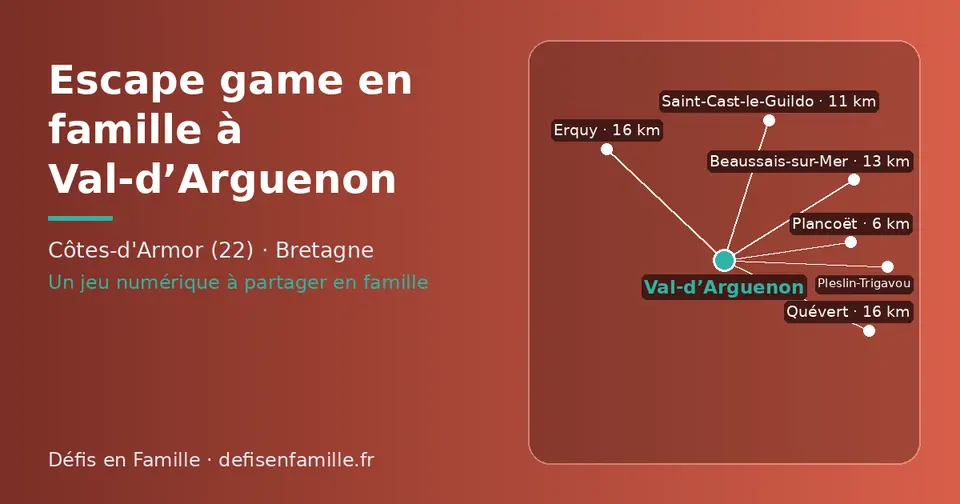 Carte schématique : Val-d’Arguenon et les communes voisines présentées sur ce site (Plancoët, Saint-Cast-le-Guildo, Beaussais-sur-Mer, Quévert, Erquy, Pleslin-Trigavou)